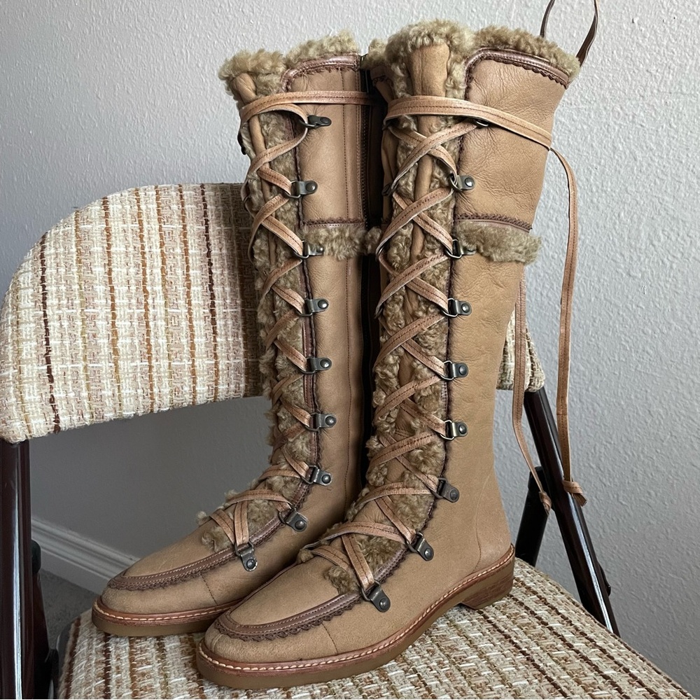 Cole Haan suede lace up sheerling lined boots